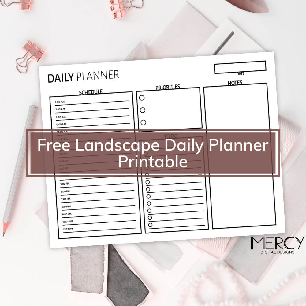Free Landscape Daily Planner Printable (Black and White)