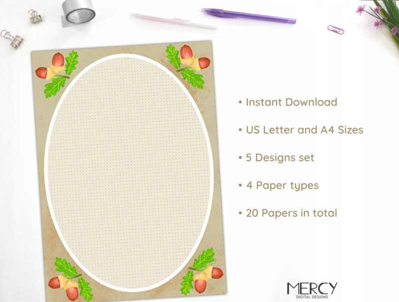 Acorn Writing Paper Instant Download