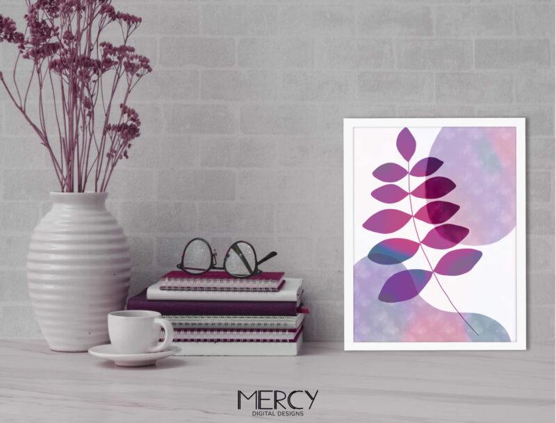 Purple Wall Art Abstract Printable Leaf