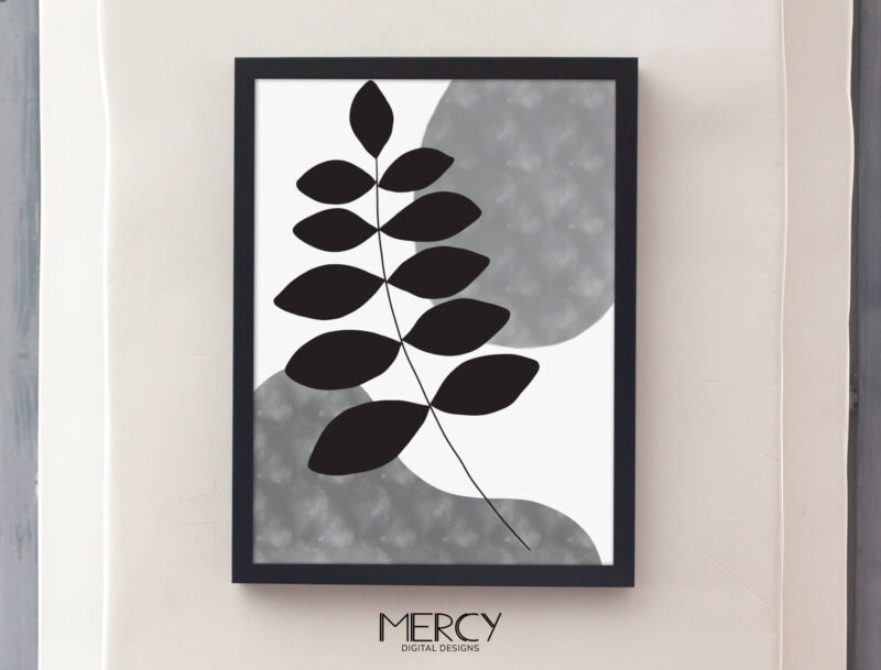 Black and white leaf art printable