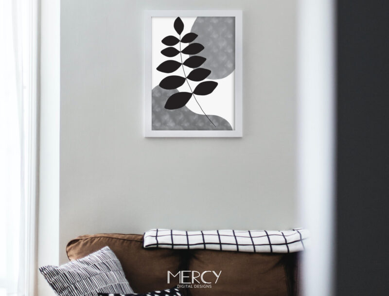 Black and white leaf abstract boho