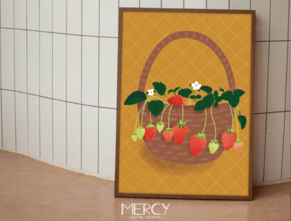 Printable Strawberries basket painting