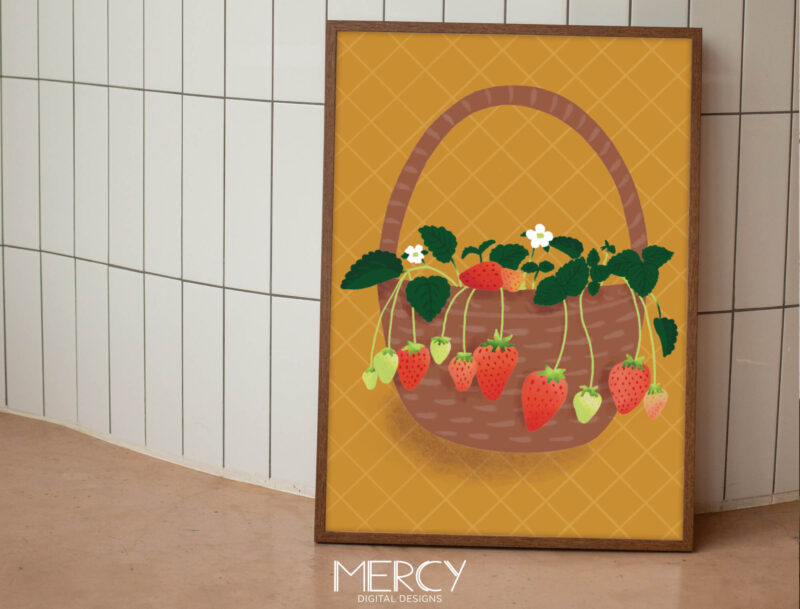 Printable Strawberries basket painting