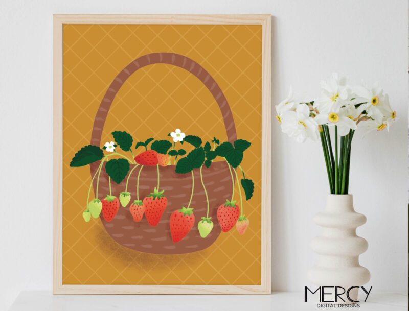 Strawberries Basket Wall Art Printable
