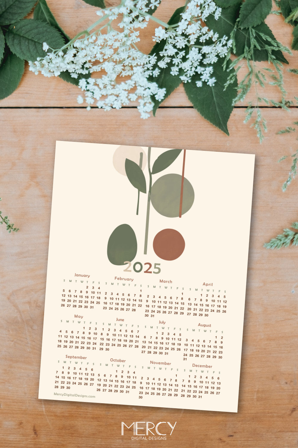 2025 calendar printable boho